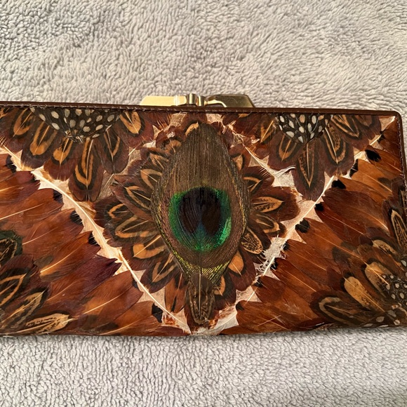 Vintage Lee Sands Peacock Feather clutch kiss lock wallet - Picture 7 of 11